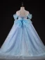 High-end Sky Blue Sequins Beading Pearl Birthday Flower Girl Dresses 2023 Ball Gown Scoop Neck Short Sleeve Backless Bow Floor-Length / Long