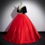 Ethnic Red Beading Lace Flower Satin Prom Dresses 2023 Ball Gown Scoop Neck Short Sleeve Backless Floor-Length / Long Formal Dresses