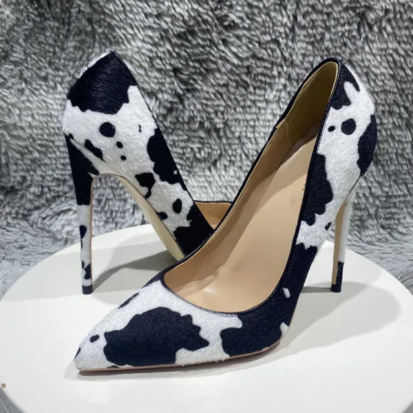 Chic / Belle Blanche Noire Soirée Patchwork Escarpins 2023 12 cm Talons Aiguilles À Bout Pointu Escarpins Talons Hauts