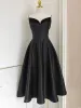 Audrey Hepburn Style Black Homecoming Short Velvet Graduation Dresses 2024 A-Line / Princess Spaghetti Straps Sleeveless Backless