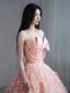 Charming Candy Pink Appliques Prom Dresses 2024 Ball Gown Strapless Sleeveless Backless Floor-Length / Long Prom Formal Dresses