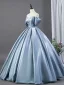 Inspiré Y2K Bleu poudré Faux Diamant Satin Robe De Bal 2026 Robe Boule De l'épaule Manches Courtes Dos Nu Longue