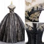Élégant Noire Perlage Paillettes En Dentelle Fleur Robe De Bal 2022 Robe Boule V-Cou Manches Courtes Dos Nu Longue Promo Robe De Ceremonie