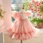 Chic / Beautiful Blushing Pink Beading Sequins Bow Birthday Flower Girl Dresses 2025 Ball Gown Scoop Neck Sleeveless Floor-Length / Long Tulle Flower Girl Dresses