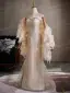 Sexy Champagne Perlage Faux Diamant Paillettes Plumes Robe De Soirée 2026 Trompette / Sirène Bustier Sans Manches Dos Nu Longue Soirée Robe De Ceremonie