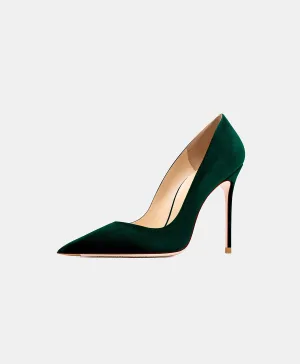 Chic Beautiful Dark Green Evening Party Suede Pumps 2025 Leather 10 Cm Stiletto Heels Pointed Toe Pumps High Heels
