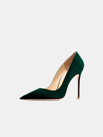 Schöne Dunkelgrün Wildleder Abend Pumps 2026 Leder 10 Cm Stilettos Spitzschuh Hochhackige