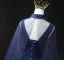 High-end Vintage / Retro Navy Blue Beading Sequins Prom Dresses 2024 Ball Gown High Neck Sleeveless Backless Floor-Length / Long Formal Dresses