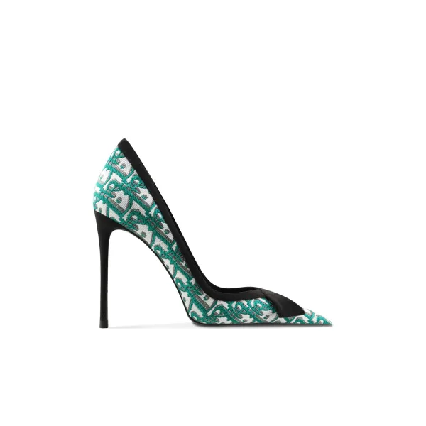 Fashion Green Evening Party Plaid Pumps 2024 Leather 10 cm Stiletto Heels Pointed Toe Pumps High Heels