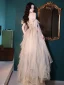 Sexy Charmant Champagne Paillettes Robe De Bal 2022 Princesse Bustier Noeud Sans Manches Dos Nu Longue Promo Robe De Ceremonie