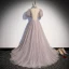 Chic / Beautiful Grey Prom Dresses 2022 A-Line / Princess U-Neck Puffy Short Sleeve Sequins Floor-Length / Long Formal Dresses