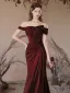 Charming Burgundy Trumpet / Mermaid Prom Dresses 2024 Off-The-Shoulder Backless Floor-Length / Long Prom Formal Dresses