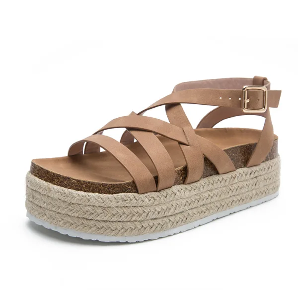 Schlicht Gelb Strassenmode Strand Flechten Sandalen Damen 2022 6 cm Keilabsatz Peeptoes Sandaletten
