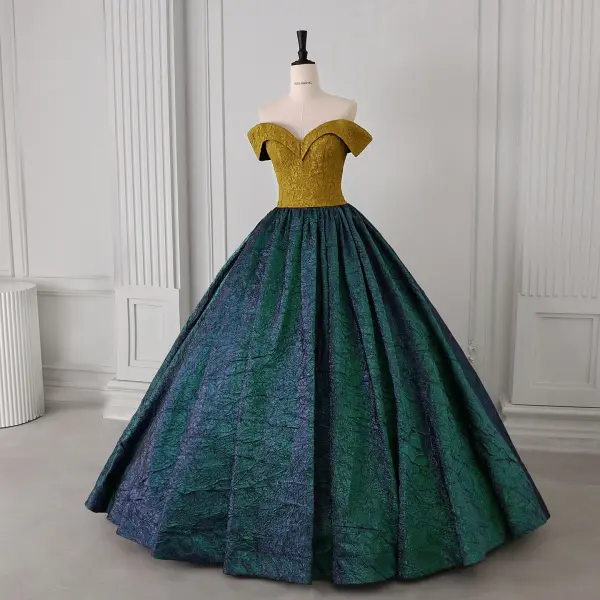 Vintage / Retro Dark Green Floor-Length / Long Prom Dresses 2026 Ball Gown Strapless Sleeveless Backless Formal Dresses