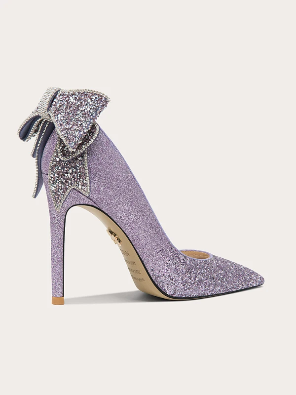 Glitzernden Sexy Lavendel Strass Pailletten Schleife Brautschuhe 2023 Leder 10 cm Stilettos Spitzschuh Hochzeit Pumps Hochhackige