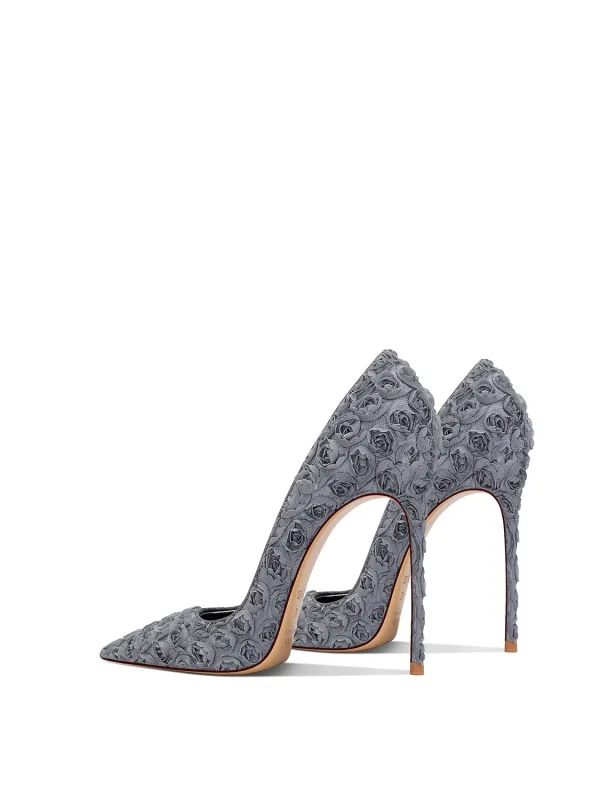 Chic / Belle Gris Promo Fleur Escarpins 2025 Cuir 10 cm Talons Aiguilles À Bout Pointu Escarpins Talons Hauts