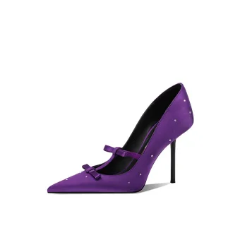 High End Purple Rhinestone Bow Prom Pumps 2025 Leather 10 Cm Stiletto Heels Pointed Toe Pumps High Heels
