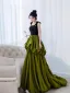 Chic / Belle Vert Foncé Volants en Cascade Fendue devant Robe De Bal 2026 Robe Boule Bretelles Spaghetti Sans Manches Dos Nu Train De Balayage Robe De Ceremonie