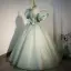 Chic / Beautiful Sage Green Sequins Birthday Flower Girl Dresses 2022 Ball Gown Square Neckline Bow Puffy Short Sleeve Backless Floor-Length / Long Flower Girl Dresses
