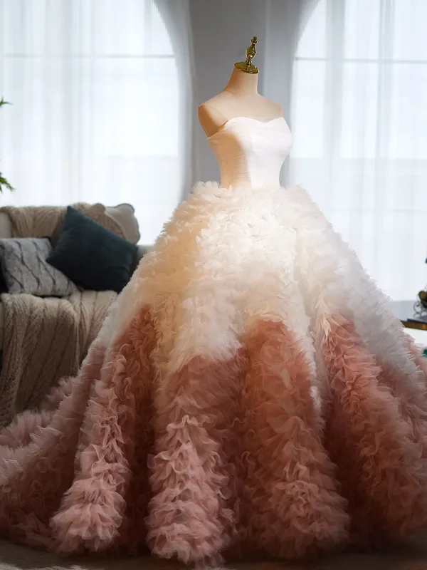 Mode Zwei Töne Weiß Kaffee Plissee Ballkleider 2025 Ballkleid Bandeau Ärmellos Rückenfreies Hof-Schleppe Festliche Kleider