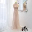 Charming Champagne Sequins Evening Dresses 2022 A-Line / Princess Scoop Neck Beading Tassel Lace Flower Sleeveless Sweep Train Formal Dresses