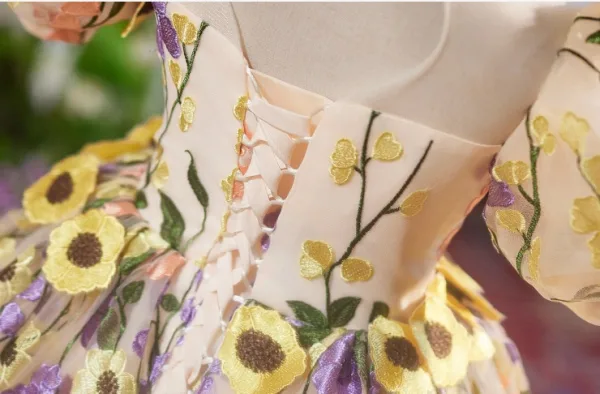 Flower Fairy Multi-Colors Lace Flower Appliques Birthday Flower Girl Dresses 2025 Ball Gown High Neck Short Sleeve Backless Floor-Length / Long Tulle