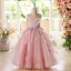 Chic / Beautiful Blushing Pink Appliques Lace Flower Birthday Flower Girl Dresses 2025 Ball Gown Scoop Neck Sleeveless Backless Floor-Length / Long