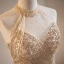 Sexy Champagne Perlage Perle Paillettes Robe De Soirée 2023 Princesse Titulaire Sans Manches Dos Nu Noeud Train De Balayage Soirée Robe De Ceremonie