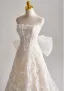 Vintage / Retro White Pearl Lace Flower Wedding Dresses 2025 A-Line / Princess Strapless Sleeveless Backless Bow Floor-Length / Long