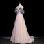 High-end Charming Blushing Pink Beading Sequins Prom Dresses 2023 A-Line / Princess Scoop Neck Sleeveless Backless Floor-Length / Long Formal Dresses