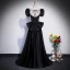 Élégant Noire Faux Diamant Gland Satin Robe De Bal 2023 Princesse Encolure Carrée Manches Courtes Dos Nu Noeud Longue Promo Robe De Ceremonie