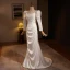 Fashion Ivory Satin Evening Dresses 2024 Trumpet / Mermaid Square Neckline Long Sleeve Backless Sweep Train Evening Party Formal Dresses
