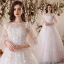 Chic / Beautiful White Prom Dresses 2022 A-Line / Princess Scoop Neck Beading Rhinestone Pearl Lace Flower Appliques Long Sleeve Floor-Length / Long Formal Dresses