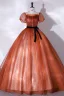 Elegante Orange Geflecktes Ballkleider 2022 Ballkleid Eckiger Ausschnitt Kurze Ärmel Rückenfreies Schleife Stoffgürtel Lange Festliche Kleider