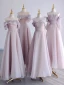 Modest / Simple Lavender Bridesmaid Dresses 2023 A-Line / Princess Off-The-Shoulder Short Sleeve Backless Floor-Length / Long Bridesmaid Dresses