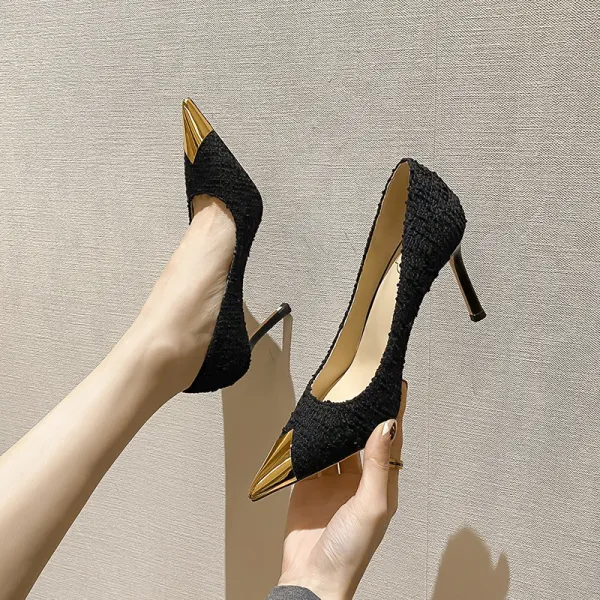Fashion Black Evening Party Leather Pumps 2024 8 cm Stiletto Heels Pointed Toe Pumps High Heels