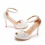 Elegant Ivory Lace Flower Wedding Shoes 2025 10 cm Stiletto Heels Ankle Strap Open / Peep Toe Wedding Sandals High Heels