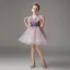 Fashion Lavender Short Sequins Birthday Flower Girl Dresses 2023 V-Neck Short Sleeve Backless Zipper Up