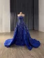 Vintage / Retro High-end Royal Blue Handmade  Beading Sequins Satin Prom Dresses 2025 Trumpet / Mermaid Strapless Sleeveless Backless Court Train Prom Formal Dresses