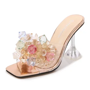Sexy Goud Kristal Feest Sandalen Dames 2023 9 Cm Naaldhakken Stiletto Peep Toe Sandalen Hoge Hakken