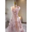 Flower Fairy Blushing Pink Appliques Sequins Prom Dresses 2023 A-Line / Princess V-Neck Sleeveless Backless Floor-Length / Long Prom Formal Dresses