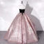 High-end Baroque Candy Pink Glitter Satin Prom Dresses 2022 Ball Gown Strapless Sleeveless Backless Beading Floor-Length / Long Formal Dresses