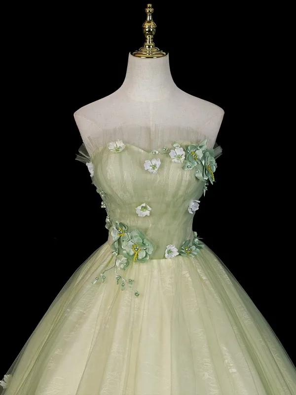Blumenfee Salbeigrün Perle Applikationen Ballkleider 2026 Ballkleid Bandeau Ärmellos Rückenfreies Lange Festliche Kleider