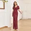 Bling Bling Bordeaux Paillettes Robe De Soirée 2023 Trompette / Sirène V-Cou Manches Courtes Dos Nu Longue Soirée Robe De Ceremonie