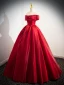 Elegant Red Pearl Ball Gown Wedding Dresses 2025 Off-The-Shoulder Sleeveless Backless Floor-Length / Long Wedding Dresses