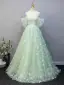 Flower Fairy Sage Green Beading Butterfly Appliques Prom Dresses 2025 Ball Gown Off-The-Shoulder Short Sleeve Backless Floor-Length / Long Prom Formal Dresses Prom Dresses