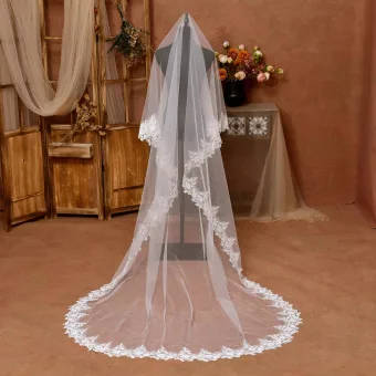 Elegant White Handmade Lace Flower Sweep Train 3 M Wedding Veils 2025