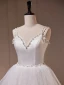 Mode Blanche Volants en Cascade Robe De Mariée 2023 Robe Boule Bretelles Spaghetti Perle Sans Manches Dos Nu Train De Balayage Mariage