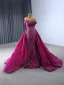 High-end Burgundy Handmade  Beading Evening Dresses 2024 Trumpet / Mermaid Off-The-Shoulder Short Sleeve Backless Court Train Evening Party Formal Dresses