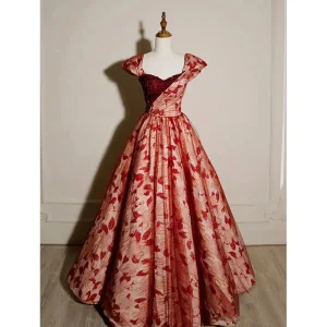Elegant Burgundy Beading Sequins Prom Dresses 2023 A Line Princess Square Neckline Short Sleeve Backless Floor Length Long Prom Formal Dresses